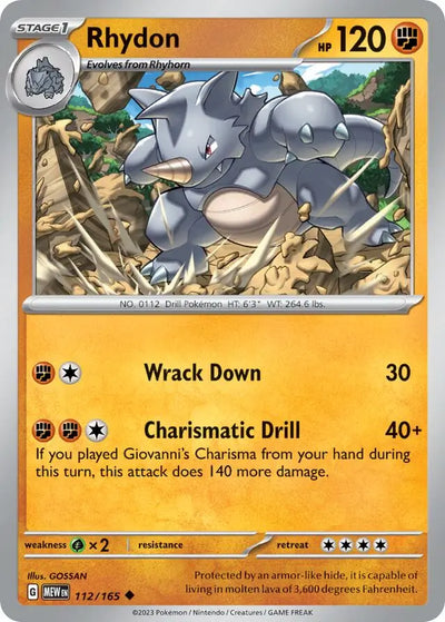 Pokemon Card 151 Rhydon #112