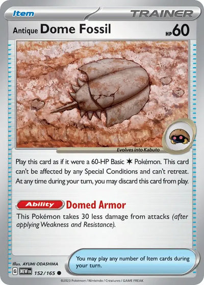 Pokemon Card 151 Antique Dome Fossil #152