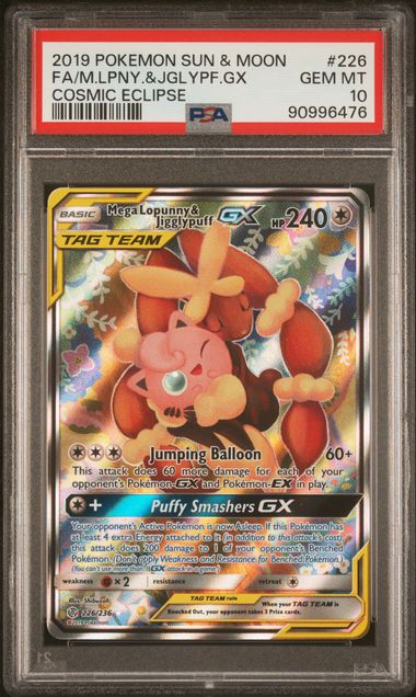 Pokemon Cosmic Eclipse Mega Lopunny & Jigglypuff GX #226 PSA 10