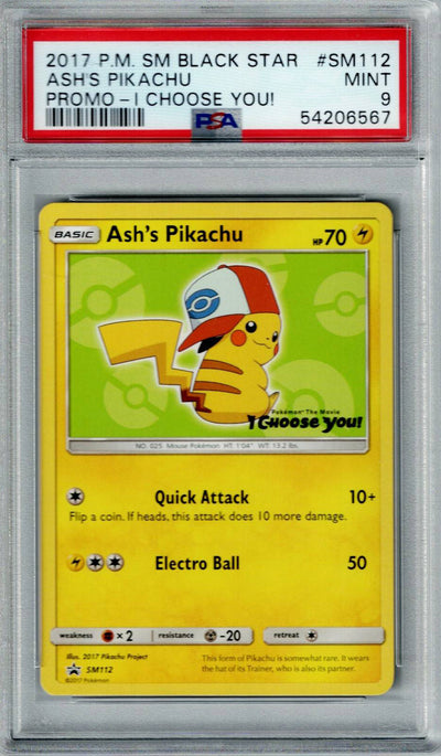 Pokemon S&M Black Star Promo Ash's Pikachu #SM112 PSA 9