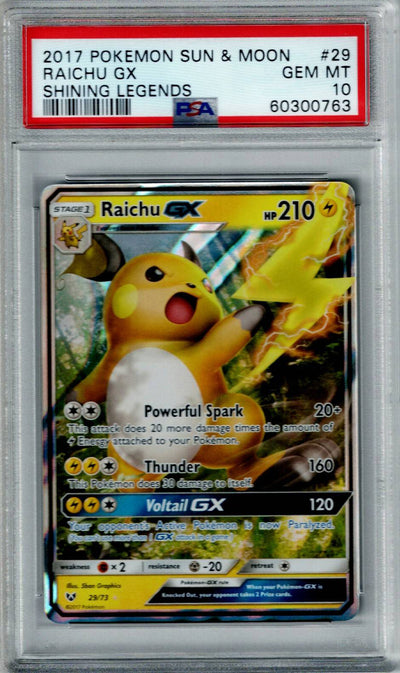 Pokemon S&M Shining Legends Raichu GX #29 PSA 10