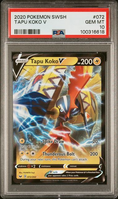Pokemon Sword & Shield Tapu Koko V #072 PSA 10