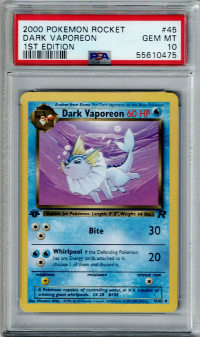 Pokemon Team Rocket Dark Vaporeon #45 PSA 10
