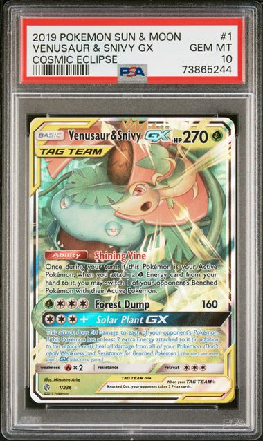 Pokemon Cosmic Eclipse Venusaur & Snivy GX #1 PSA 10