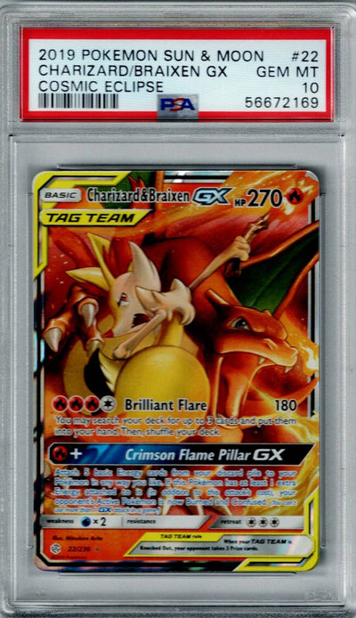 Pokemon Cosmic Eclipse Charizard & Braixen GX #22 PSA 10