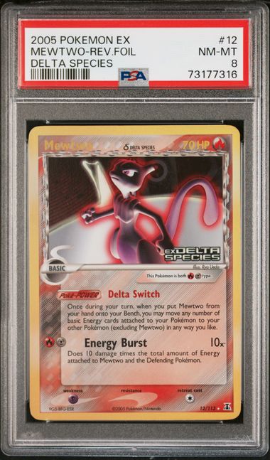 Pokemon Delta Species Mewtwo #12 – REV FOIL PSA 8