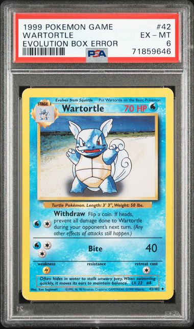Pokemon Base Set Wartortle Evolution Box Error #42 PSA 10