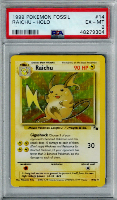 Pokemon Fossil Raichu #14 – Holo PSA 6