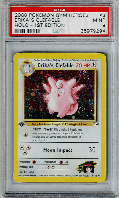Pokemon Gym Heroes Erika's Clefable #3 – Holo PSA 9