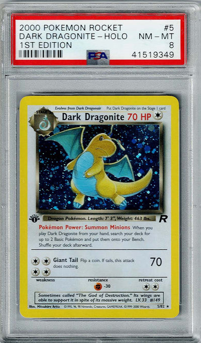 Pokemon Team Rocket Dark Dragonite #5 – Holo PSA 8