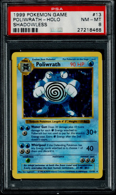 Pokemon Base Set Shadowless Poliwrath #13 – Holo PSA 8