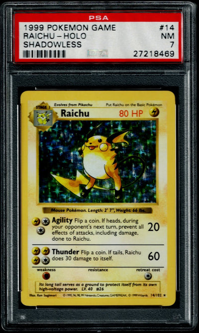 Pokemon Base Set Shadowless Raichu #14 – Holo PSA 7