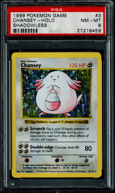 Pokemon Base Set Shadowless Chansey #3 – Holo PSA 8