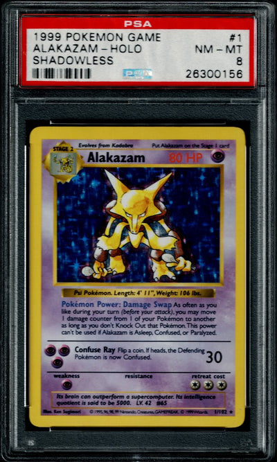 Pokemon Base Set Shadowless Alakazam #1 – Holo PSA 8