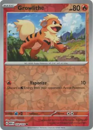 Pokemon Card 151 Growlithe Reverse Holo #58