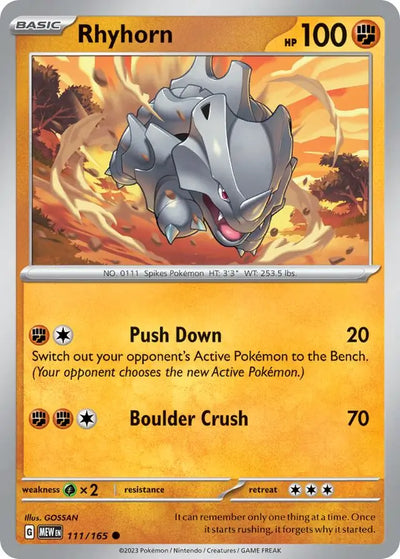 Pokemon Card 151 Rhyhorn #111