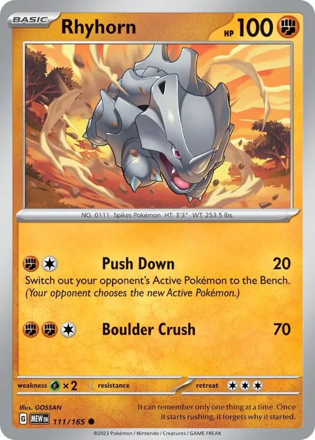 Pokemon Card 151 Rhyhorn #111