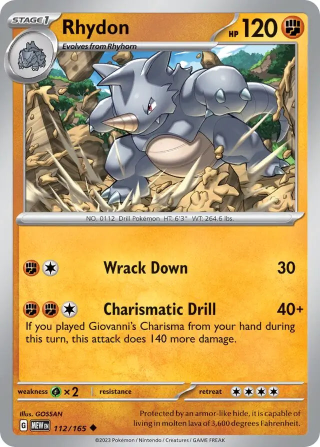 Pokemon Card 151 Rhydon #112