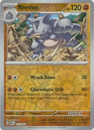 Pokemon Card 151 Rhydon Reverse Holo #112