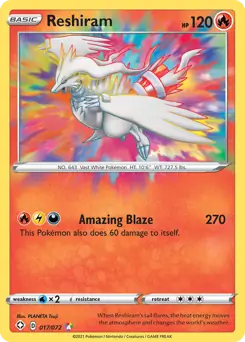 Pokemon Shining Fates Reshiram Amazing Rare #017