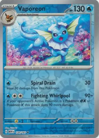 Pokemon Card 151 Vaporeon Reverse Holo #134