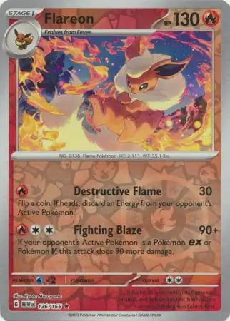 Pokemon Card 151 Flareon Reverse Holo #136