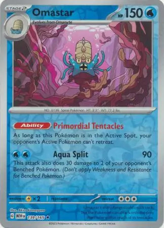 Pokemon Card 151 Omastar Reverse Holo #139