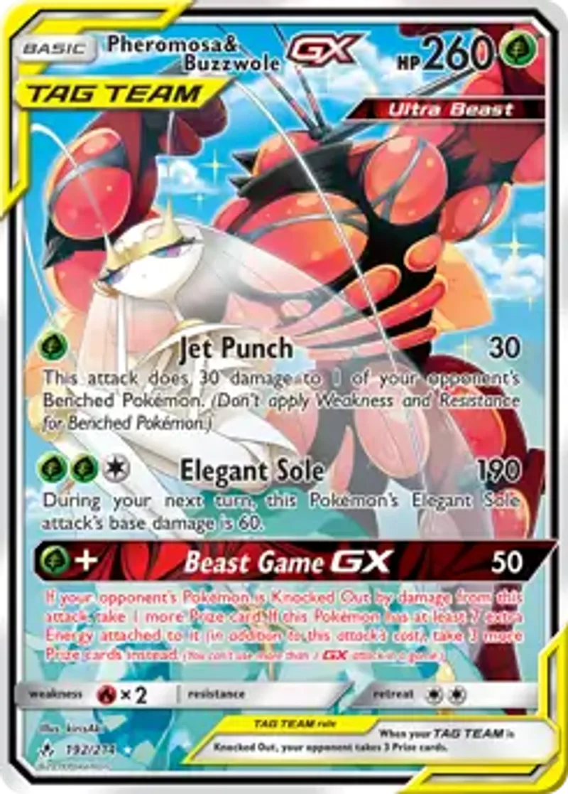 Pokemon Unbroken Bonds Pheromosa & Buzzwole GX #192