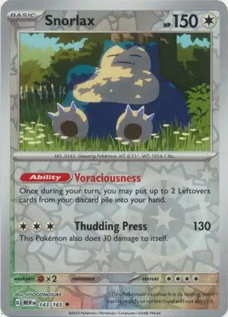 Pokemon Card 151 Snorlax Reverse Holo #143