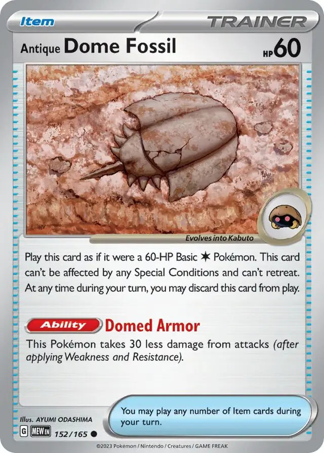 Pokemon Card 151 Antique Dome Fossil #152