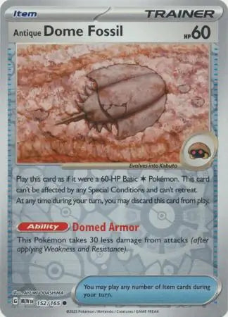 Pokemon Card 151 Antique Dome Fossil Reverse Holo #152