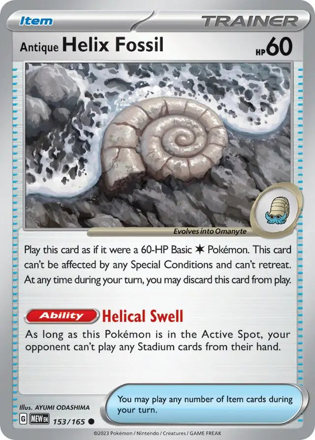 Pokemon Card 151 Antique Helix Fossil #153