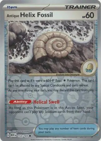 Pokemon Card 151 Antique Helix Fossil Reverse Holo #153