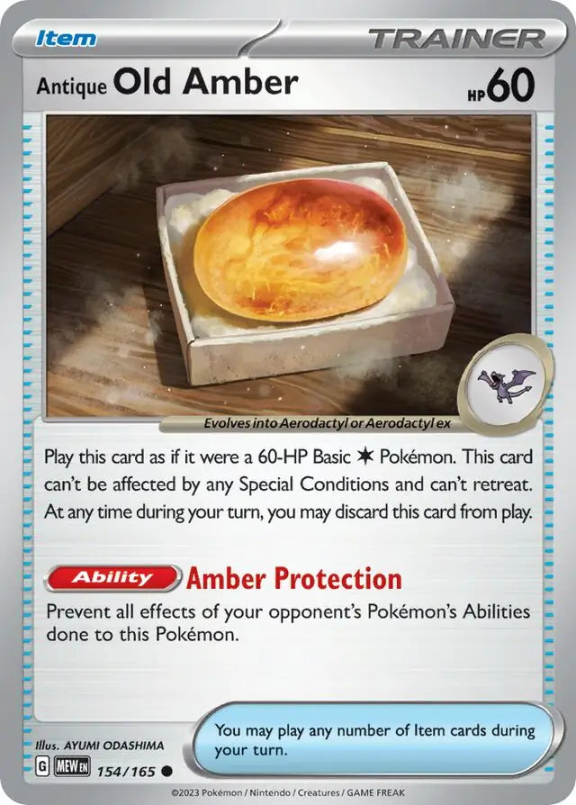 Pokemon Card 151 Antique Old Amber #154