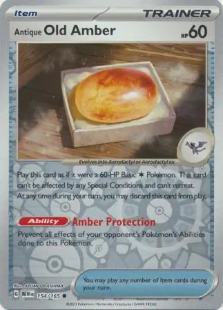 Pokemon Card 151 Antique Old Amber Reverse Holo #154
