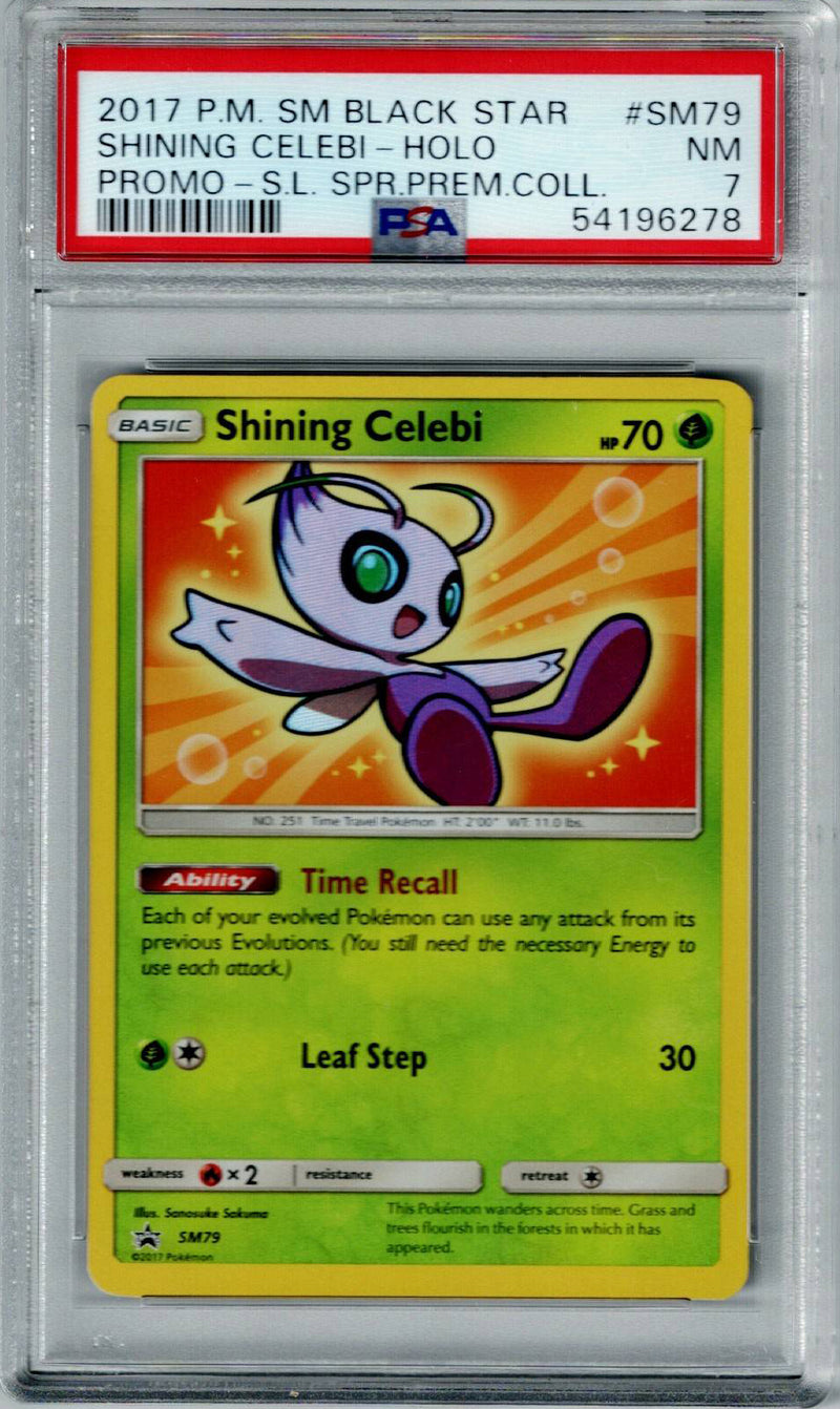 Pokemon S&M Black Star Promo Shining Celebi #SM79 – Holo PSA 7