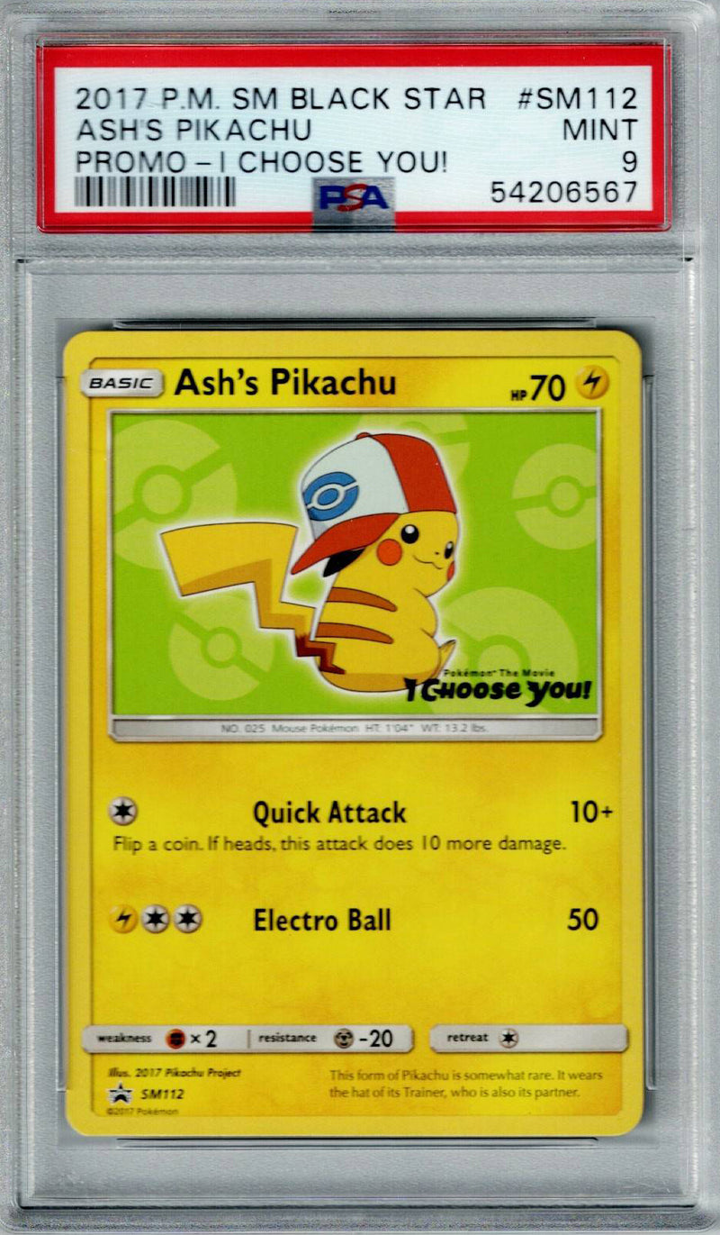 Pokemon S&M Black Star Promo Ash's Pikachu #SM112 PSA 9