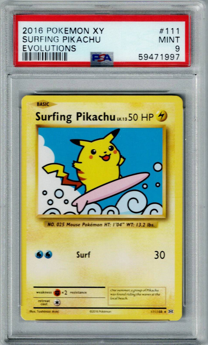 Pokemon XY Evolutions Surfing Pikachu #111 PSA 9