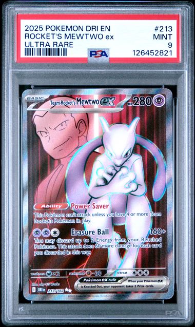 Pokemon Destined Rivals Rocekt's Mewtwo ex #213 PSA 9