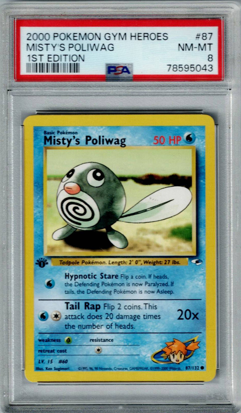 Pokemon Gym Heroes Misty's Poliwag #87 PSA 8