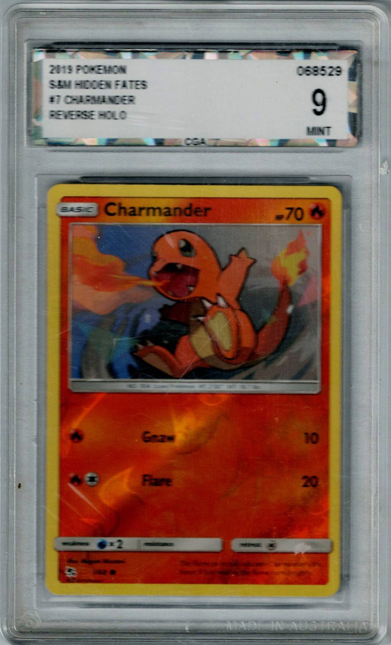 Pokemon Hidden Fates Charmander #7 – REV FOIL CGA 9