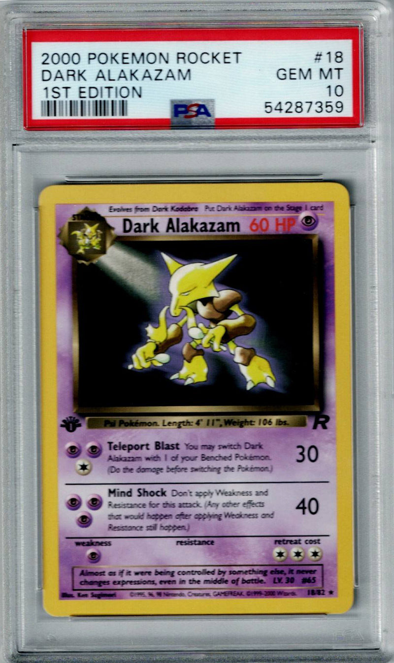 Pokemon Team Rocket Dark Alakazam #18 PSA 10
