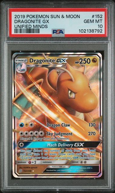 Pokemon Unified Minds Dragonite GX #152 PSA 10