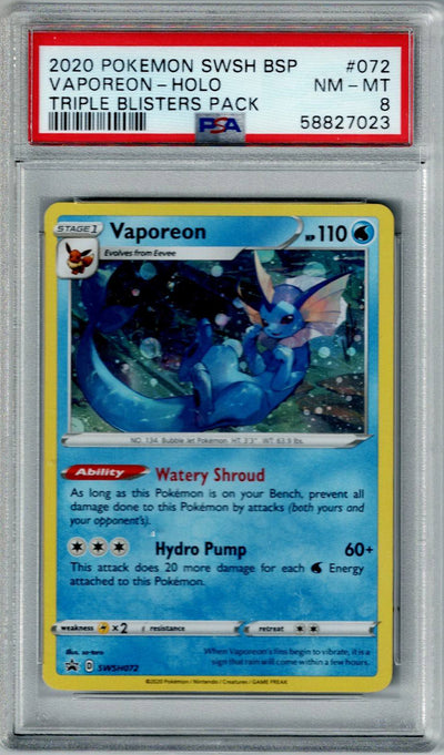 Pokemon Triple Blister Pack Vaporeon #072 – Holo PSA 8
