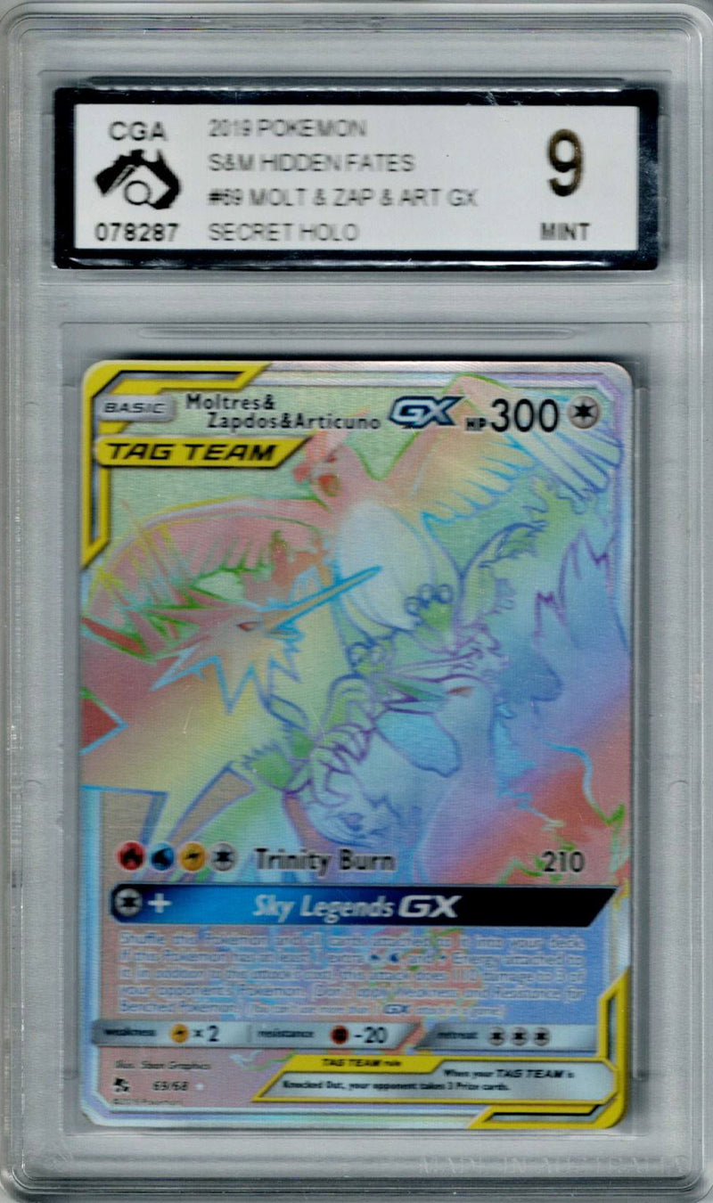 Pokemon Hidden Fates Moltres & Zapdos & Articuno GX #69 CGA 9