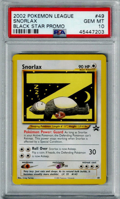 Pokemon League Black Star Promo Snorlax #49 PSA 10