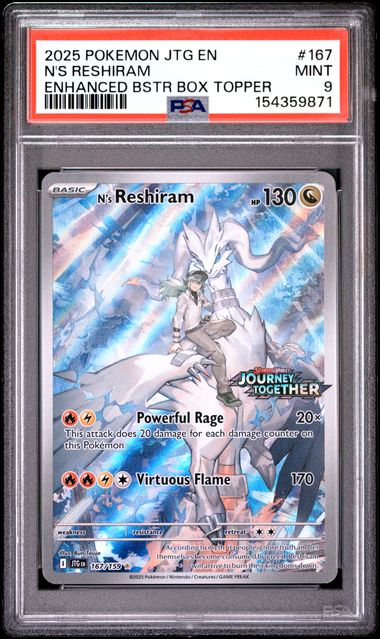 Pokemon Journey Together N's Reshiram #167 – Enhanced Booster Box Topper PSA 7