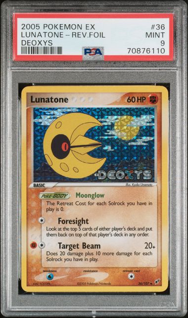 Pokemon EX Deoxys Lunatone #36 – REV FOIL PSA 9