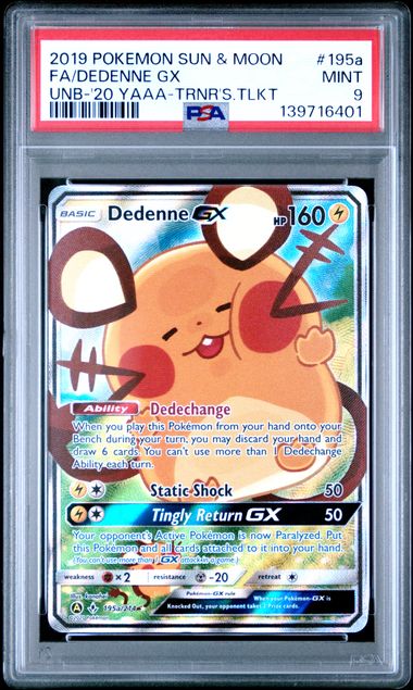 Pokemon Unbroken Bonds Dedenne GX #195A PSA 9