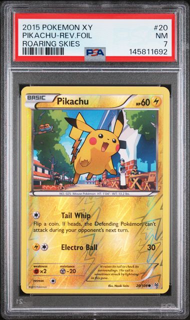 Pokemon Roaring Skies Pikachu #20 – REV FOIL PSA 7